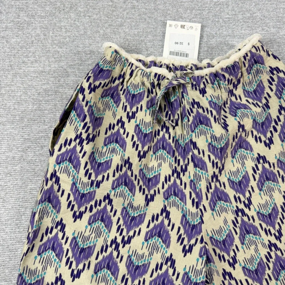 Zara Kids Purple Ikat Print Wide Leg Pants Size 11-12 MSRP $32